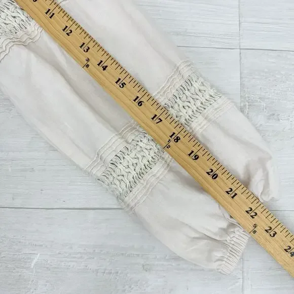 Madewell Peasant Top XS Ivory Linen-Blend Pintuck Boho Bubble Sleeves Babydoll - Picture 13 of 15